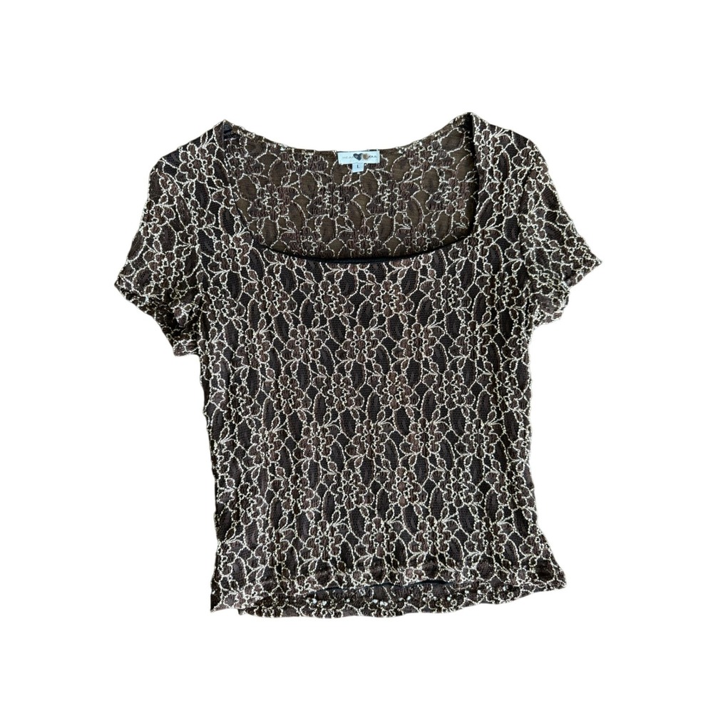 Heart Soul Vintage Lace Top Whimsygoth Brown Floral Y2K Rayon Womens Large